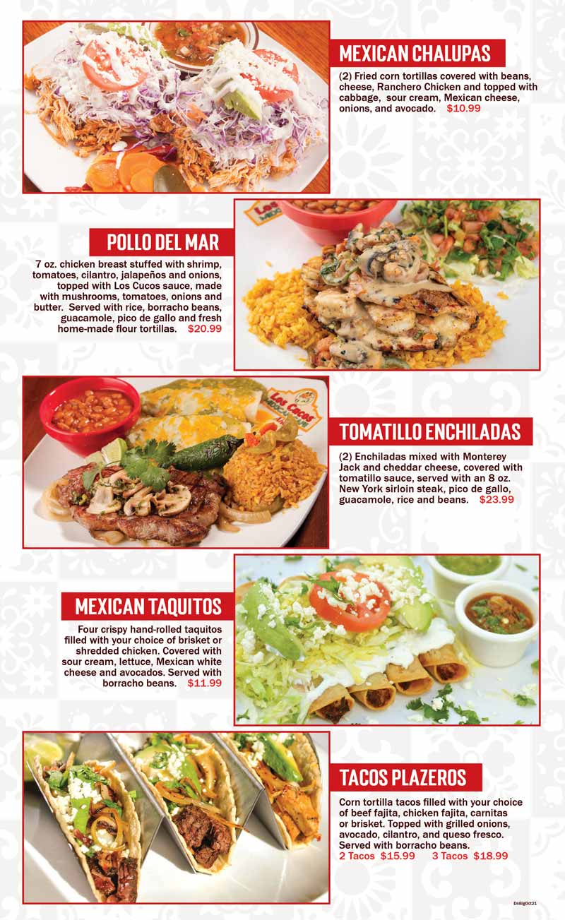 mexican entrees menu