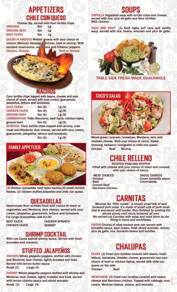 Chantilly Menu — Cucos Mexican Cafe